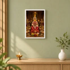 Varalakshmi Vratam Idol Photo Frame – Temple Altar Art — white frame distant wall