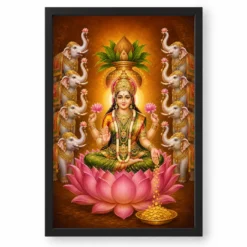 Ashta Gaja Varalakshmi Photo Frame – Eight Elephant Art — black frame clean