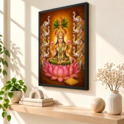Ashta Gaja Varalakshmi Photo Frame – Eight Elephant Art — black frame console
