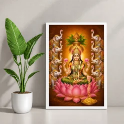 Ashta Gaja Varalakshmi Photo Frame – Eight Elephant Art — white frame console