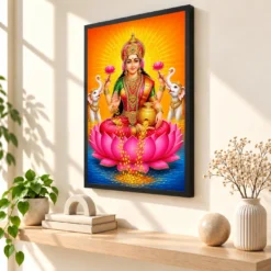 Saffron Sunburst Varalakshmi Photo Frame – Gaja Lakshmi Art — black frame console