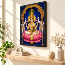 Pearl White Saree Varalakshmi Photo Frame – Blue Temple Art — black frame console