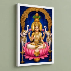 Pearl White Saree Varalakshmi Photo Frame – Blue Temple Art 13 Pearl White Saree Varalakshmi Photo Frame – Blue Temple Art — white frame angled wall