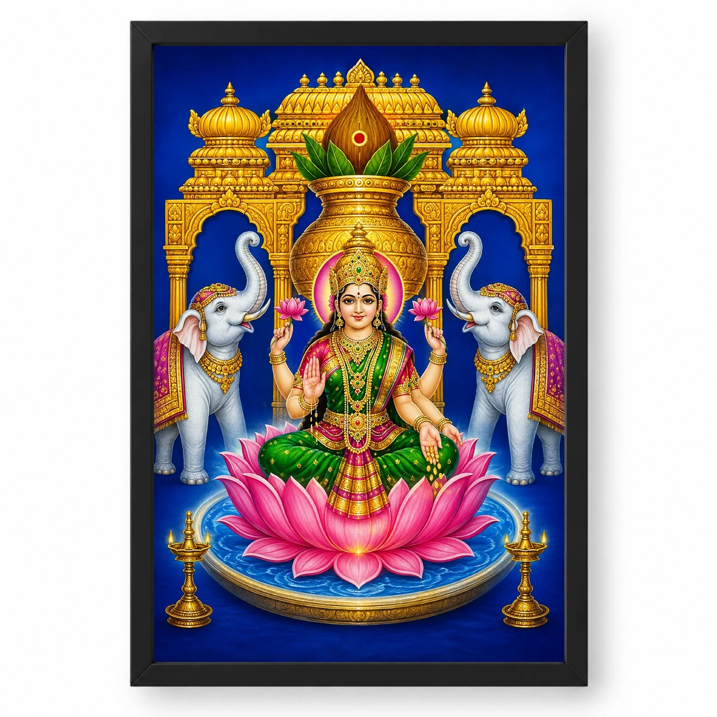 Royal Blue Kalash Varalakshmi Photo Frame – Temple Lotus Art 1 Royal Blue Kalash Varalakshmi Photo Frame – Temple Lotus Art — black frame clean