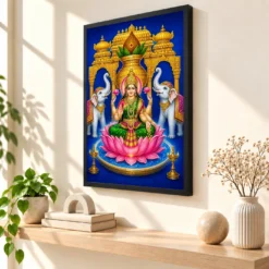 Royal Blue Kalash Varalakshmi Photo Frame – Temple Lotus Art — black frame console