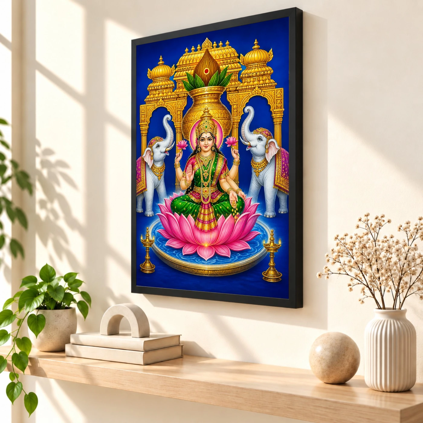 Royal Blue Kalash Varalakshmi Photo Frame – Temple Lotus Art 56 Royal Blue Kalash Varalakshmi Photo Frame – Temple Lotus Art — black frame