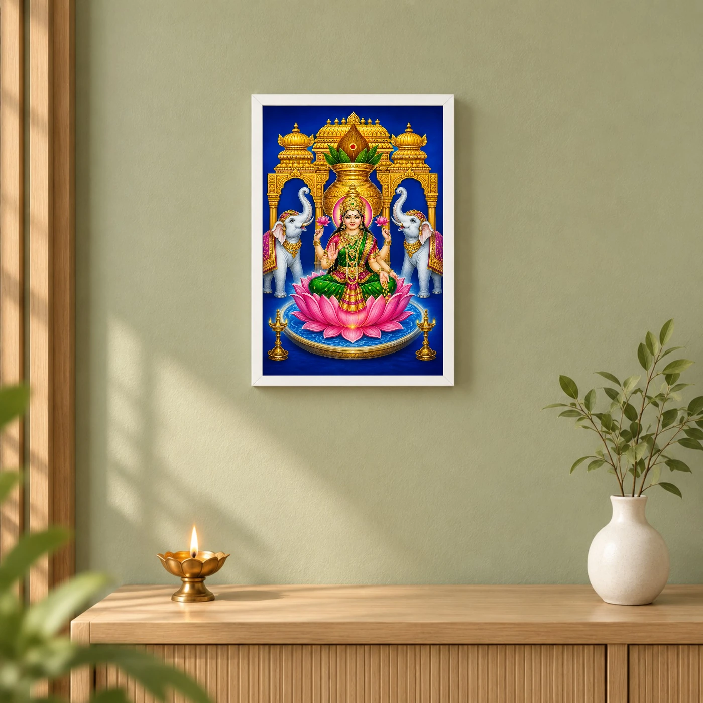 Royal Blue Kalash Varalakshmi Photo Frame – Temple Lotus Art 6 Royal Blue Kalash Varalakshmi Photo Frame – Temple Lotus Art — white frame distant wall