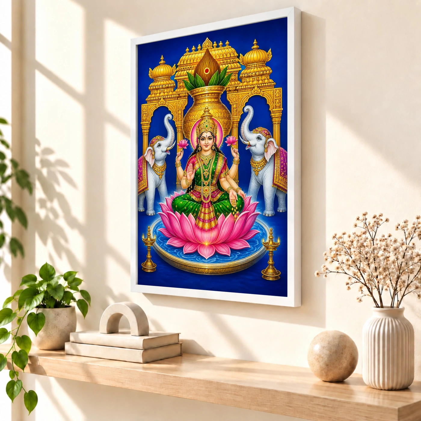 Royal Blue Kalash Varalakshmi Photo Frame – Temple Lotus Art 57 Royal Blue Kalash Varalakshmi Photo Frame – Temple Lotus Art — white frame