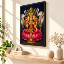 Indigo Kalash Throne Varalakshmi Photo Frame – Gaja Art — black frame console