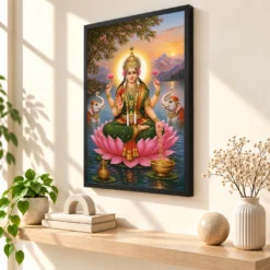 Mountain Lake Varalakshmi Photo Frame – Green Lotus Art — black frame console