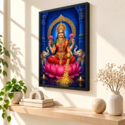 Sapphire Temple Varalakshmi Photo Frame – Red Saree Art — black frame console