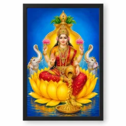 Golden Lotus Varalakshmi Photo Frame – Yellow Prosperity Art — black frame clean