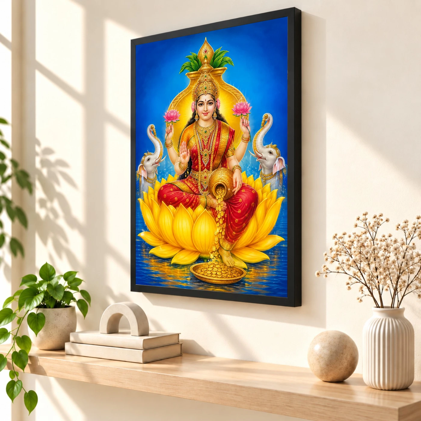 Golden Lotus Varalakshmi Photo Frame – Yellow Prosperity Art 54 Golden Lotus Varalakshmi Photo Frame – Yellow Prosperity Art — black frame