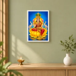 Golden Lotus Varalakshmi Photo Frame – Yellow Prosperity Art 14 Golden Lotus Varalakshmi Photo Frame – Yellow Prosperity Art — white frame distant wall