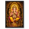 Lord Ganesha Ornate Golden Temple Darshan Photo Frame — black frame clean