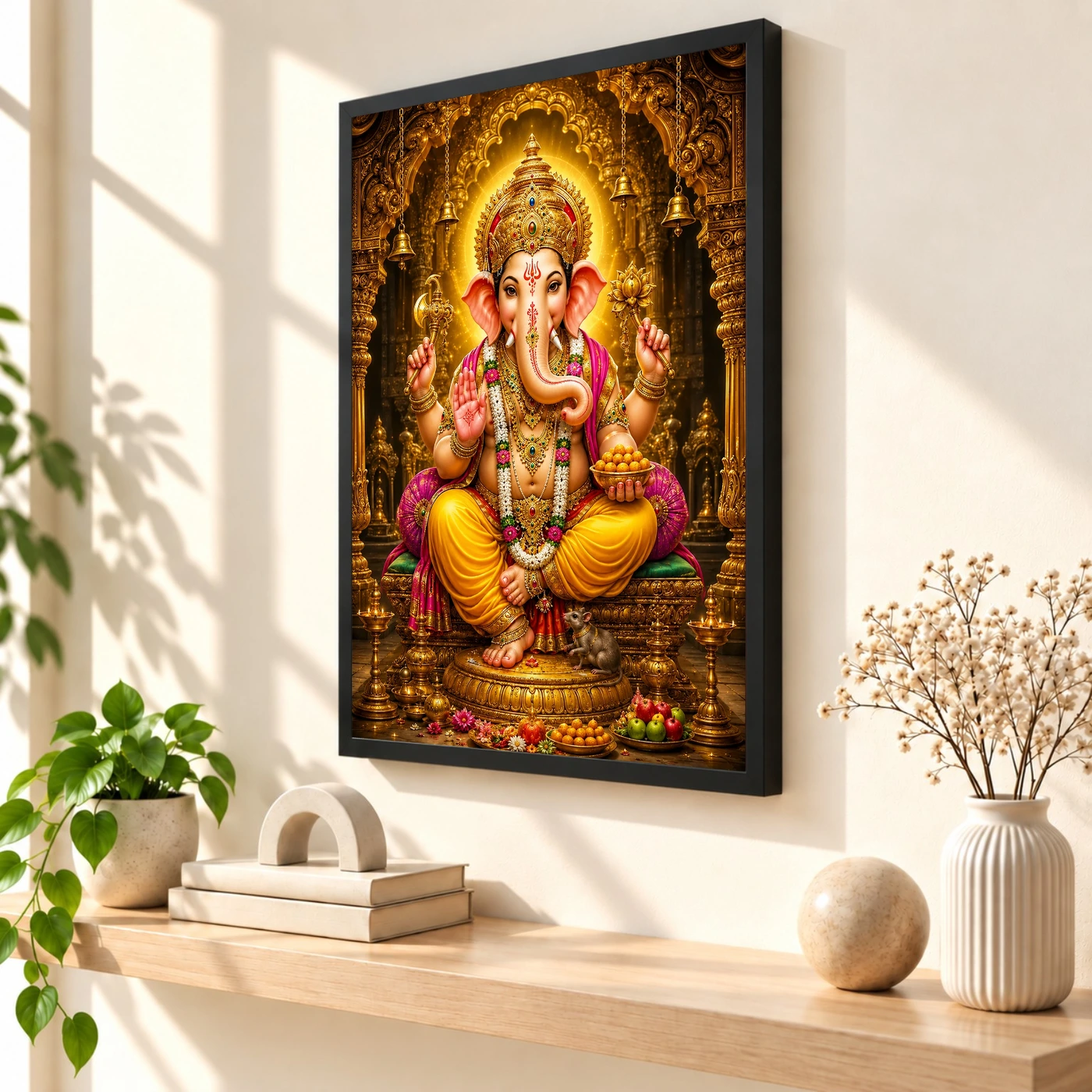 Lord Ganesha Ornate Golden Temple Darshan Photo Frame 2 Lord Ganesha Ornate Golden Temple Darshan Photo Frame — black frame console