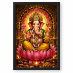 Lord Ganesha Lotus And Diya Radiance Photo Frame — black frame clean