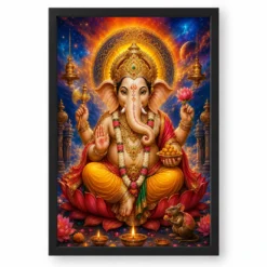 Lord Ganesha Cosmic Celestial Aura Photo Frame — black frame clean