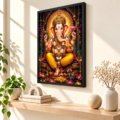 Lord Ganesha Vivid Premium Spiritual Poster Art Photo Frame — black frame console