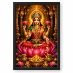 Mahalakshmi Ornate Golden Temple Darshan Photo Frame — black frame clean