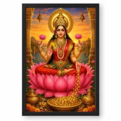 Mahalakshmi Serene Sunrise Blessing Photo Frame — black frame clean