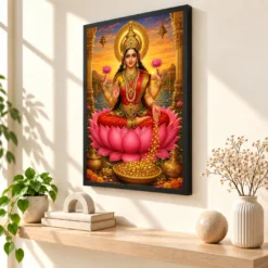 Mahalakshmi Serene Sunrise Blessing Photo Frame — black frame console