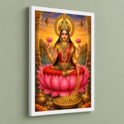 Mahalakshmi Serene Sunrise Blessing Photo Frame — white frame angled wall