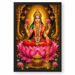 Mahalakshmi Lotus And Diya Radiance Photo Frame — black frame clean