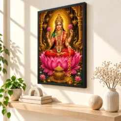 Mahalakshmi Lotus And Diya Radiance Photo Frame — black frame console