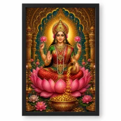 Mahalakshmi Traditional Indian Miniature-Inspired Devotional Art Photo Frame — black frame clean