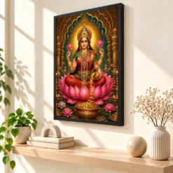 Mahalakshmi Traditional Indian Miniature-Inspired Devotional Art Photo Frame — black frame console