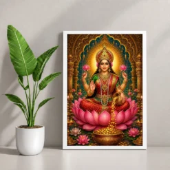 Mahalakshmi Traditional Indian Miniature-Inspired Devotional Art Photo Frame — white frame console