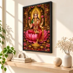 Mahalakshmi Grand Festival Flower Decoration Photo Frame — black frame console