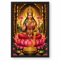 Mahalakshmi Peaceful Home Mandir Composition Photo Frame — black frame clean