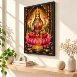 Mahalakshmi Peaceful Home Mandir Composition Photo Frame — black frame console
