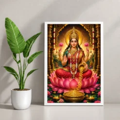 Mahalakshmi Peaceful Home Mandir Composition Photo Frame — white frame console