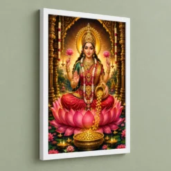 Mahalakshmi Peaceful Home Mandir Composition Photo Frame — white frame angled wall