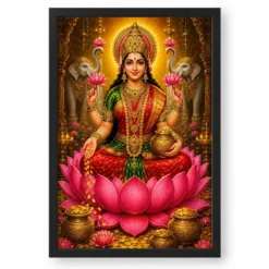 Mahalakshmi Vivid Premium Spiritual Poster Art Photo Frame — black frame clean