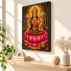 Mahalakshmi Vivid Premium Spiritual Poster Art Photo Frame — black frame console