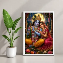 Radha Krishna Royal Jewel-Toned Portrait Photo Frame — white frame console