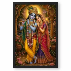 Radha Krishna Traditional Indian Miniature-Inspired Devotional Art Photo Frame — black frame clean