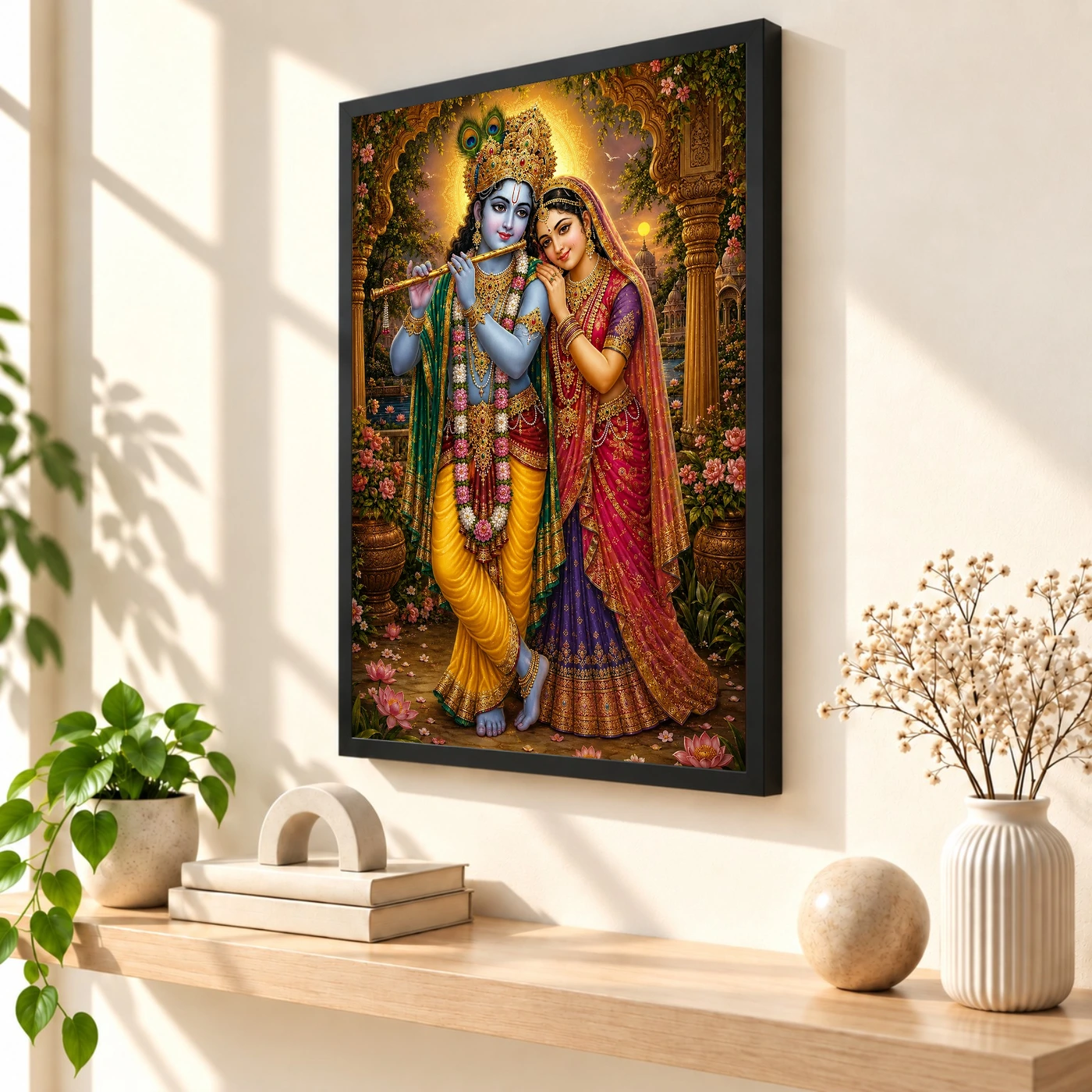 Radha Krishna Traditional Indian Miniature-Inspired Devotional Art Photo Frame 2 Radha Krishna Traditional Indian Miniature-Inspired Devotional Art Photo Frame — black frame console