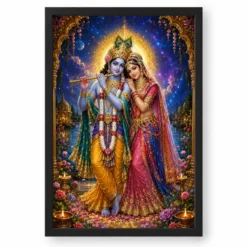 Radha Krishna Cosmic Celestial Aura Photo Frame — black frame clean