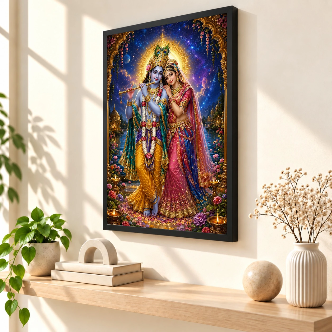 Radha Krishna Cosmic Celestial Aura Photo Frame 2 Radha Krishna Cosmic Celestial Aura Photo Frame — black frame console