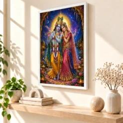 Radha Krishna Cosmic Celestial Aura Photo Frame 15 Radha Krishna Cosmic Celestial Aura Photo Frame — white frame warm console