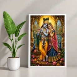 Radha Krishna Peaceful Home Mandir Composition Photo Frame 12 Radha Krishna Peaceful Home Mandir Composition Photo Frame — white frame console
