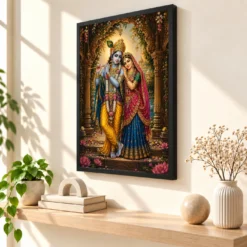 Radha Krishna Heritage Temple Architecture Backdrop Photo Frame — black frame console