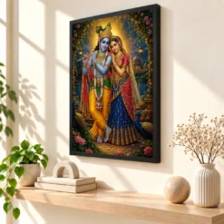 Radha Krishna Vivid Premium Spiritual Poster Art Photo Frame — black frame console