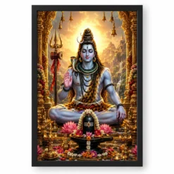 Mahadev Shiva Ornate Golden Temple Darshan Photo Frame — black frame clean