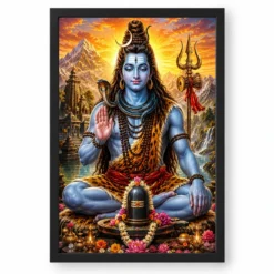 Mahadev Shiva Serene Sunrise Blessing Photo Frame — black frame clean